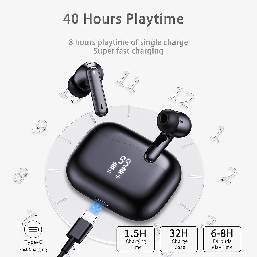 Wireless Earbuds, 2025 Bluetooth 5.4 Headphones in Ear with 4 ENC Noise Cancelling Mic, New Wireless Earphones HiFi Stereo Deep Bass 40H Playtime, LED, In-Ear Bluetooth Ear Buds IP7 Waterproof, USB-C