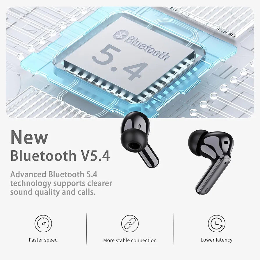 Wireless Earbuds, 2025 Bluetooth 5.4 Headphones in Ear with 4 ENC Noise Cancelling Mic, New Wireless Earphones HiFi Stereo Deep Bass 40H Playtime, LED, In-Ear Bluetooth Ear Buds IP7 Waterproof, USB-C