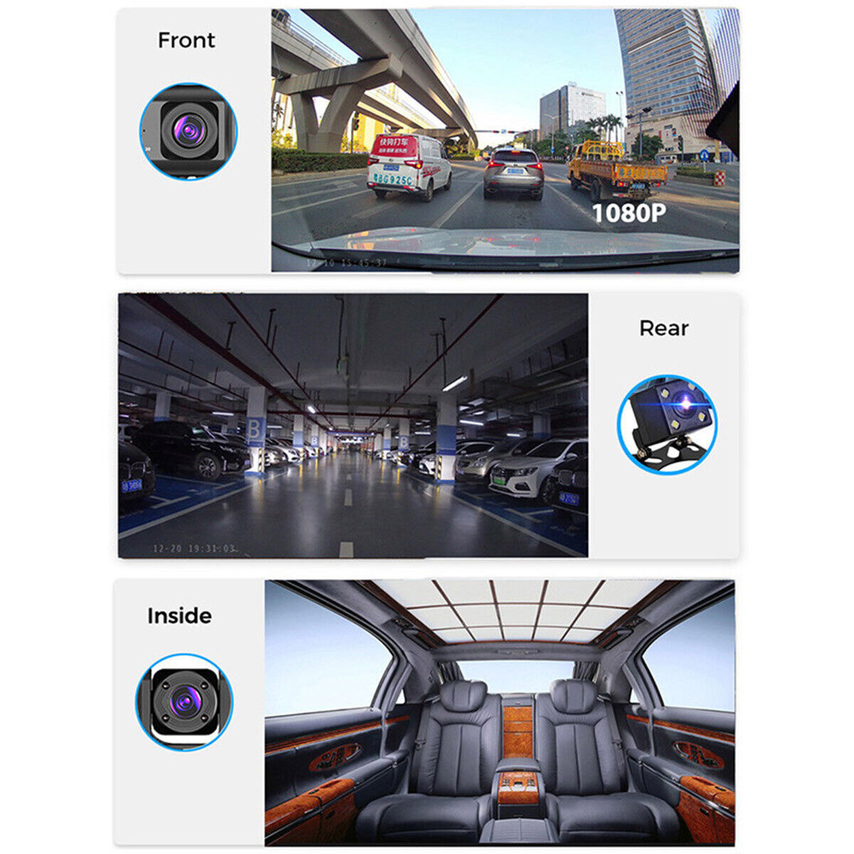 Front And Rear Car Dash Cam Recorder with G Sensor 1080P Dual Lens